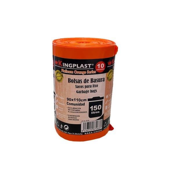 Bolsas basura comunidad naranja 90x110cm extra resistentes línea platinum. rollo 10 uds.