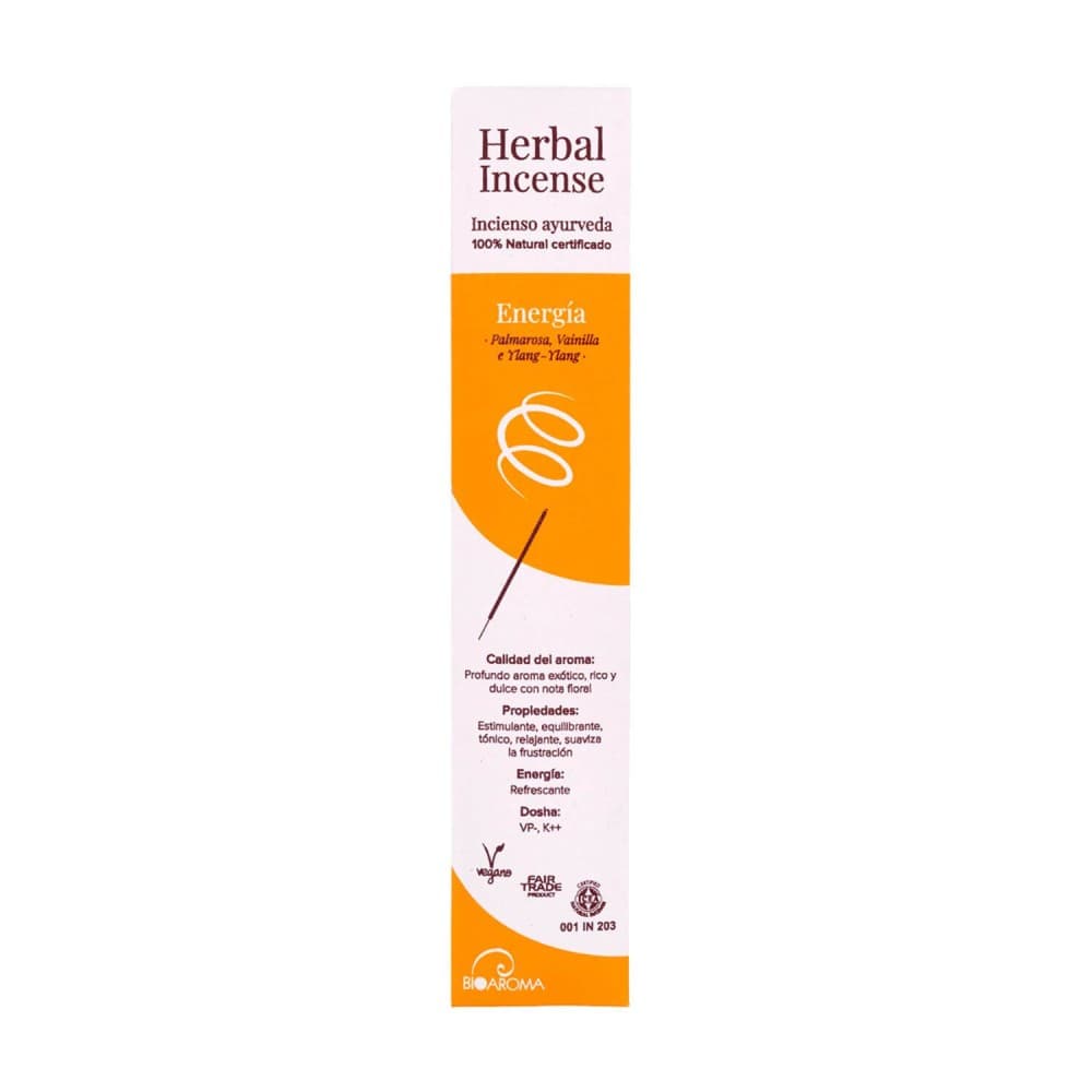 Incienso ayurvédico "Energía" ecológico, 12 varillas - BioAroma