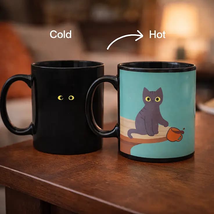 Taza que cambia de color con gatito travieso