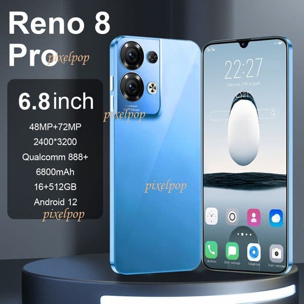 New phone Rino8pro smart phone large screen 16GB+512GB Cell Phones Unlock Touch Screen Phone Androids Camera Telephone HD Display Face Recognition