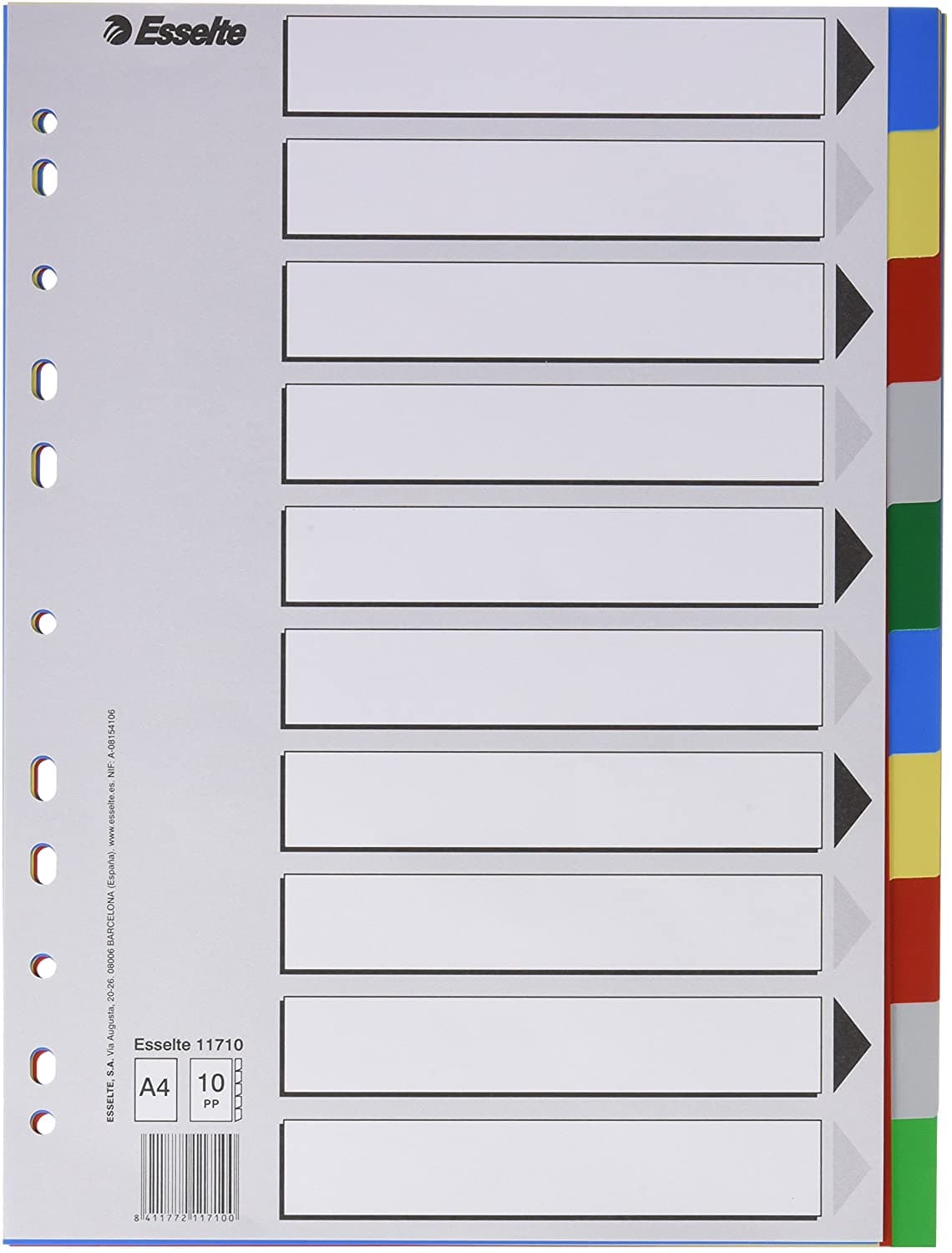 Esselte 11710 - Separador de plástico, A4, 10 pestañas, multicolor