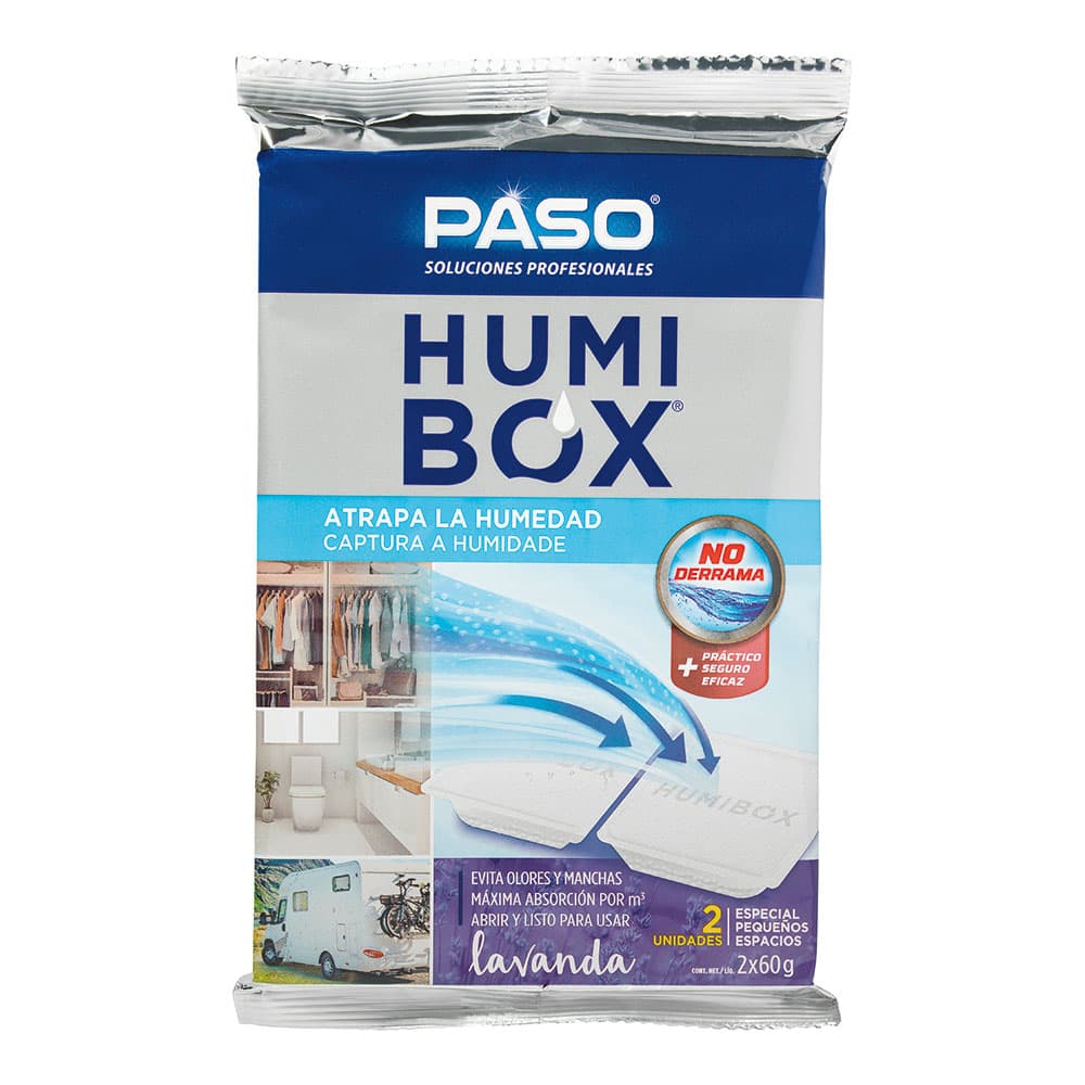 PASO - HUMIBOX Lavanda - Absorbedor Antiderrames que Evita Olores y Moho, Especial Pequeños Espacios, Ideal para Armarios, Cajones y Baños - 10 uds.