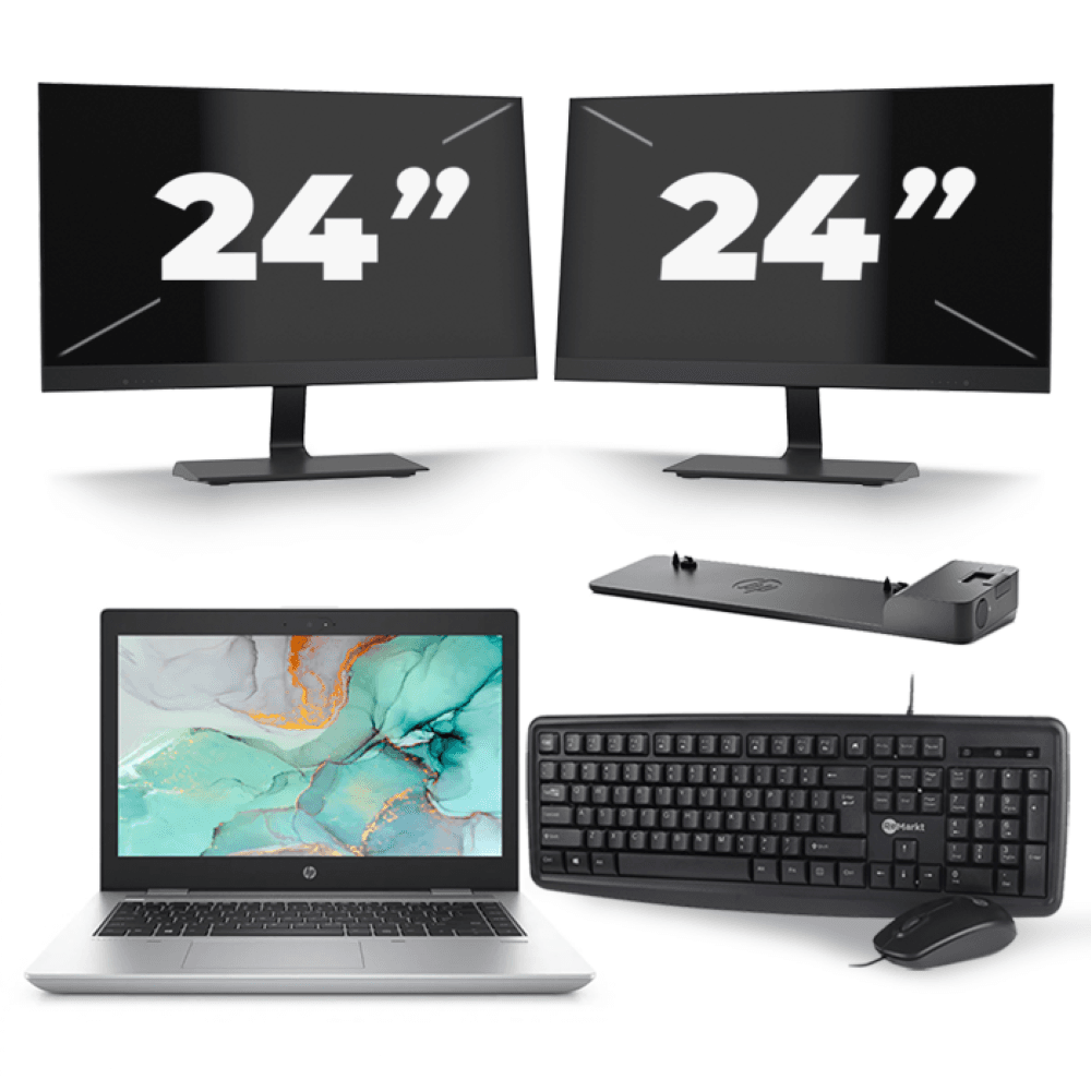 HP ProBook 645 G4 - AMD Ryzen 5 2500U - 14 pulgadas - 8GB RAM - 256GB SSD - Windows 10 + 2x 24 pulgadas Monitor