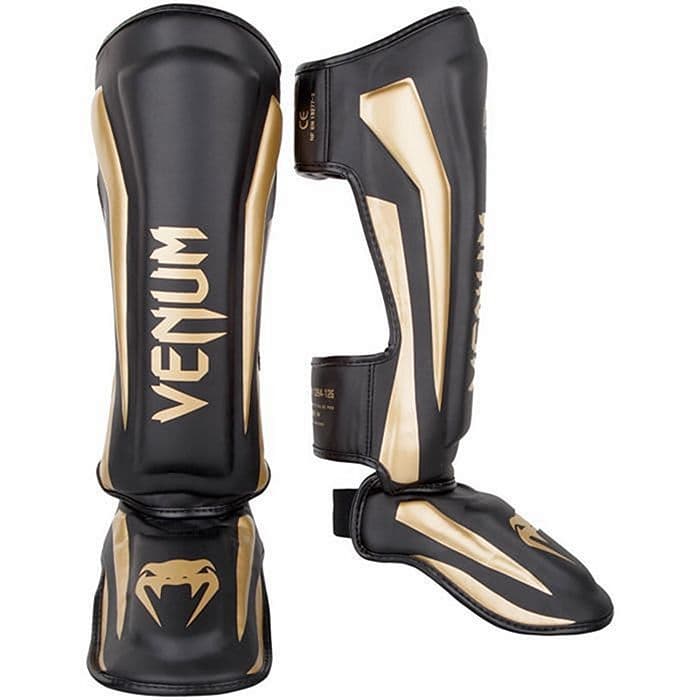 Espinilleras de Muay Thai Venum Elite Negro-Oro