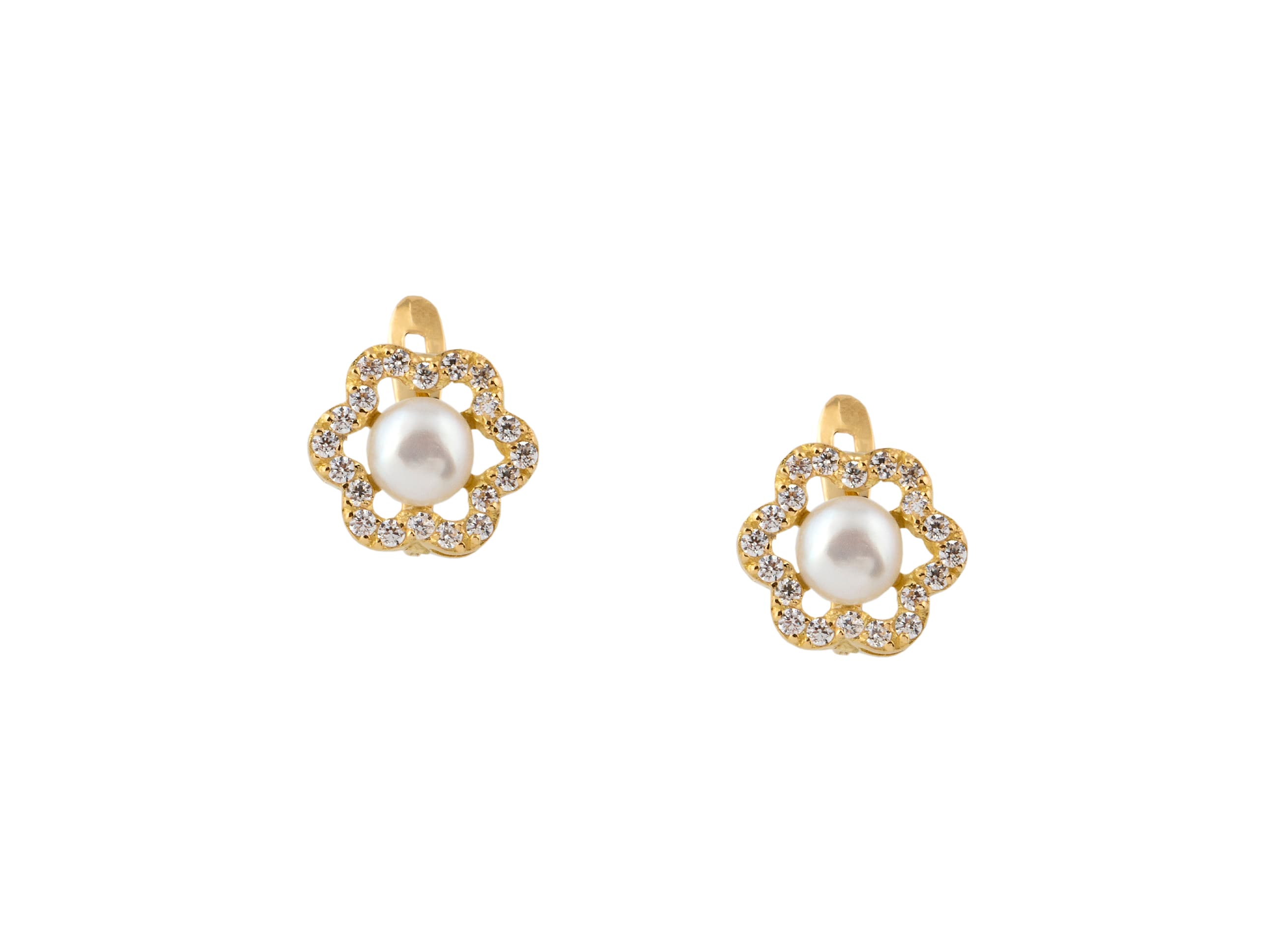 Pendientes flor con circonitas y perla central