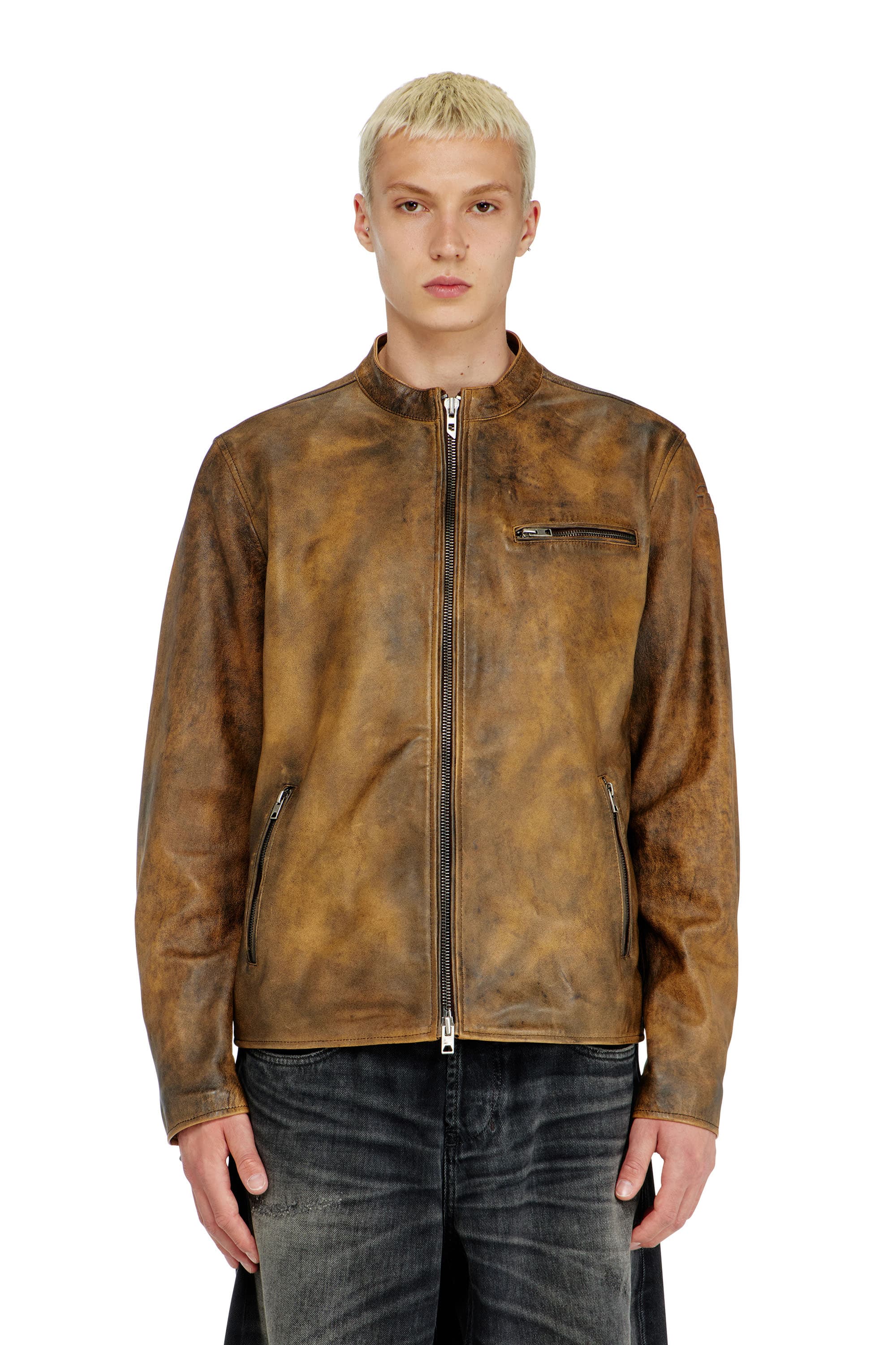 Diesel - Chaqueta biker de piel tratada - Chaquetas de piel - Hombre - Marrón