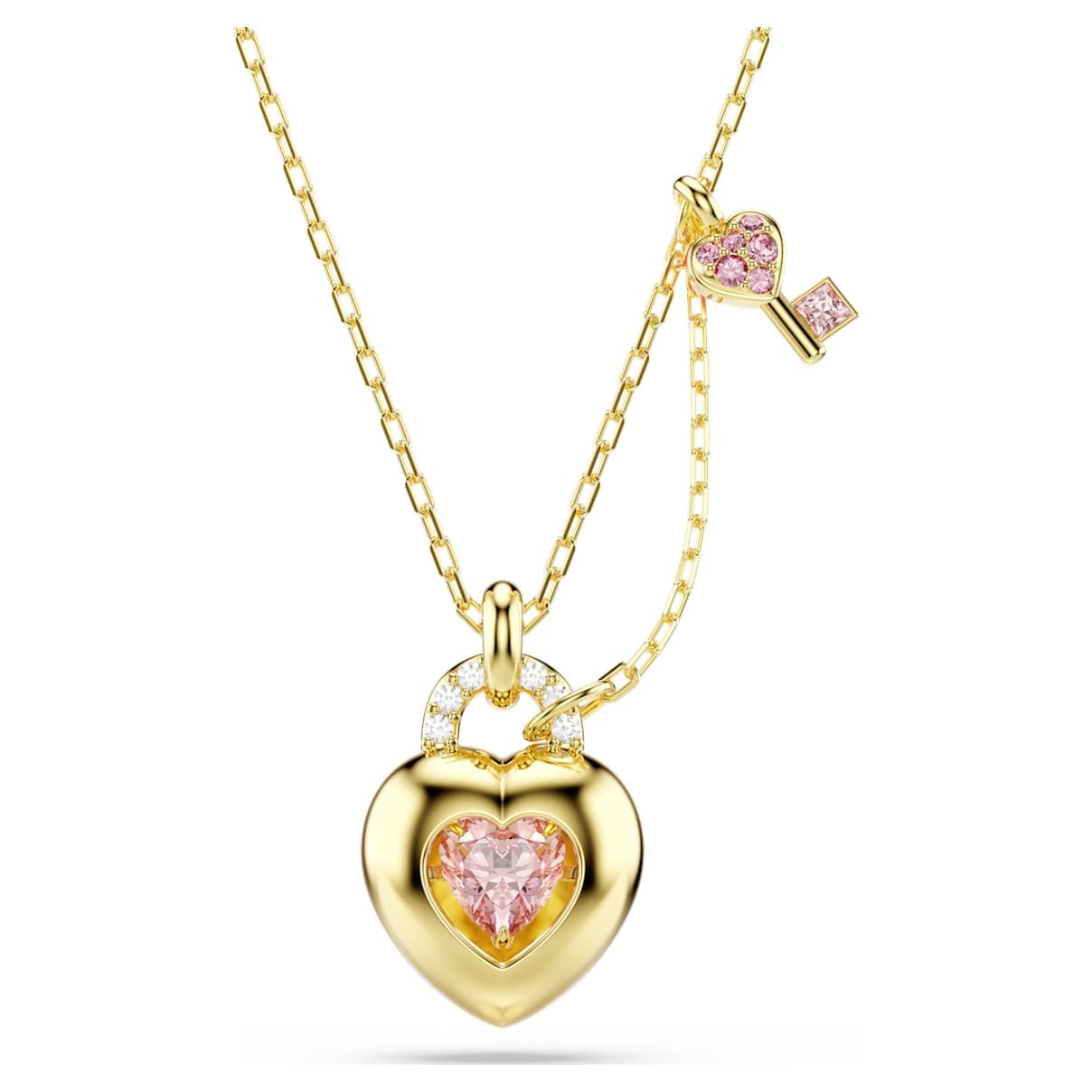 Colgante Idyllia, Tallas mixtas, Corazón, llave, Rosa, Acabado en oro de 18 quilates