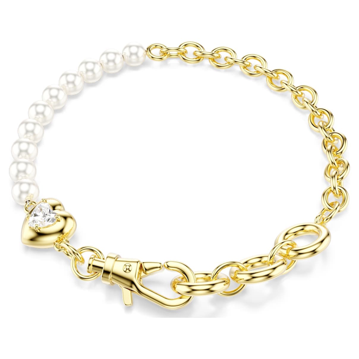 Pulsera Idyllia, Perla de cristal, Blanca, Acabado en oro de 18 quilates