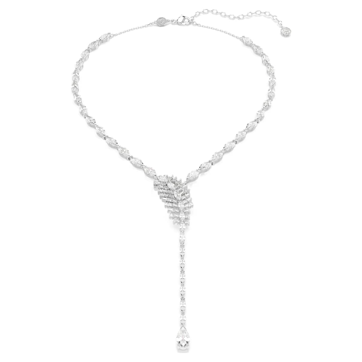 Collar en Y Vienna, Tallas mixtas, Pluma, Blanco, Baño de rodio
