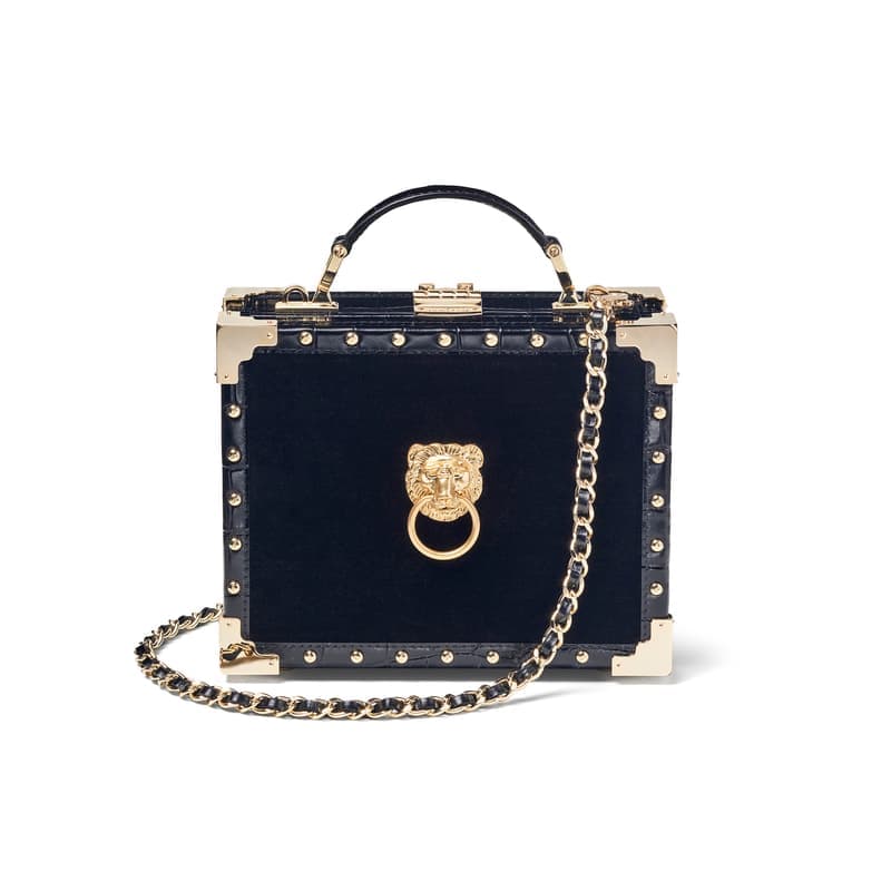 Aspinal of London Lion Trunk in Black Velvet & Croc with Studs