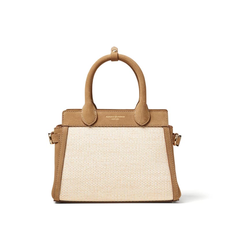 Aspinal of London Savannah Mini in Ivory Raffia & Tan Suede