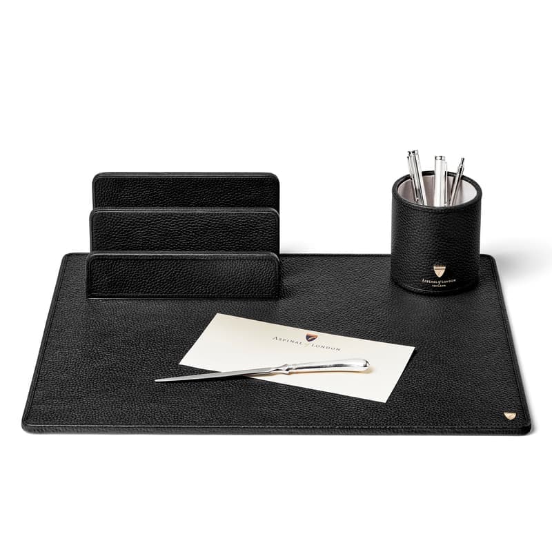 Aspinal of London A3 Desk Pad in Black Pebble