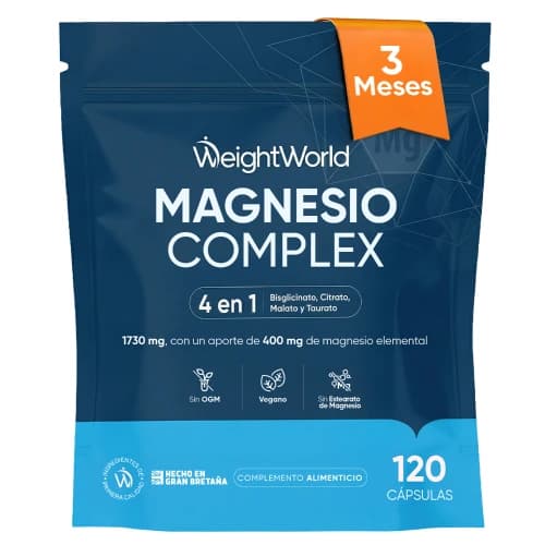Complejo de Magnesio 4 en 1 - Formato Bolsa con 120 cápsulas para 2 meses de suministro - Para Energía, Músculos y Descanso - Con 400 mg de