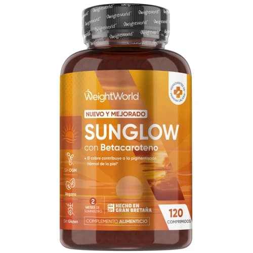 Suplemento Sunglow para un Verano con Color - 120 comprimidos - Fórmula natural con betacaroteno, zinc, vitamina B3 y betacaroteno