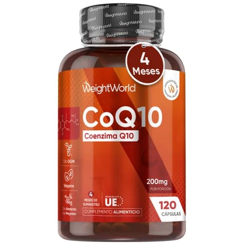 Coenzima Q10 200 mg 120 Cápsulas - Suplemento Vegano y Sin Gluten para 4 Meses de Suministro