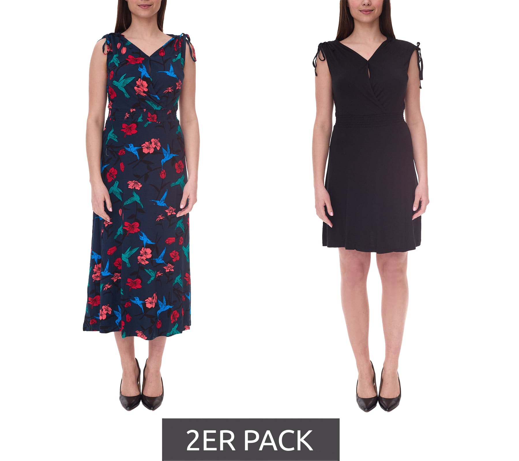 Pack de 2 vestidos de verano para mujer de AJC, vestido largo con estampado floral integral y minivestido sencillo 25760756 negro/azul