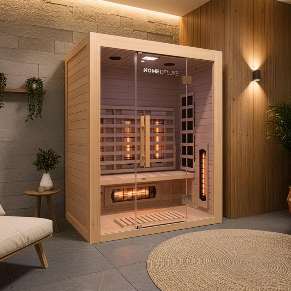 Home Deluxe Cabina de infrarrojos con radiador de espectro completo SAHARA L - 150 x 120 cm para 3 personas
