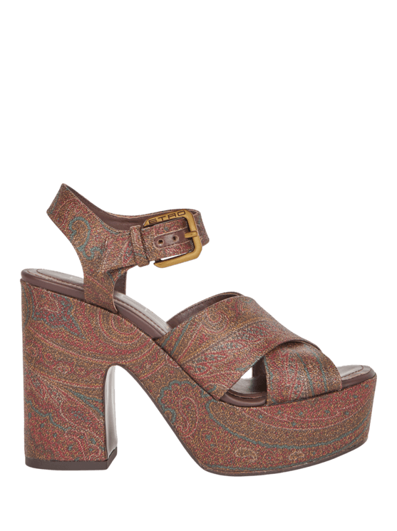 Etro, Sandalias Con Plataforma Paisley, Mujer, Marrón, Tamaño 41