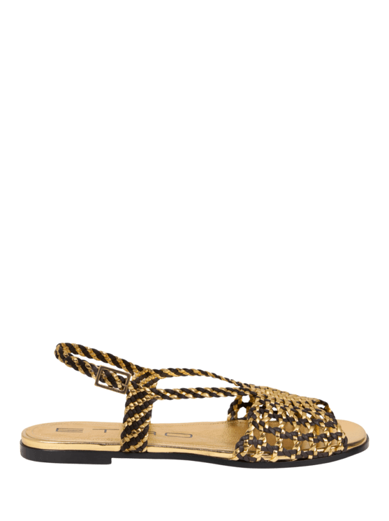 Etro, Sandalias Planas Entrelazadas, Mujer, Oro, Tamaño 39