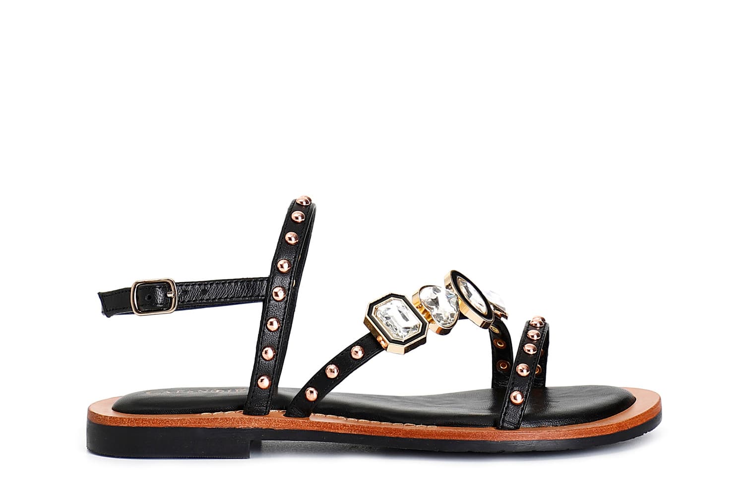 sandalias asimétricas de napa con accesorio black 36