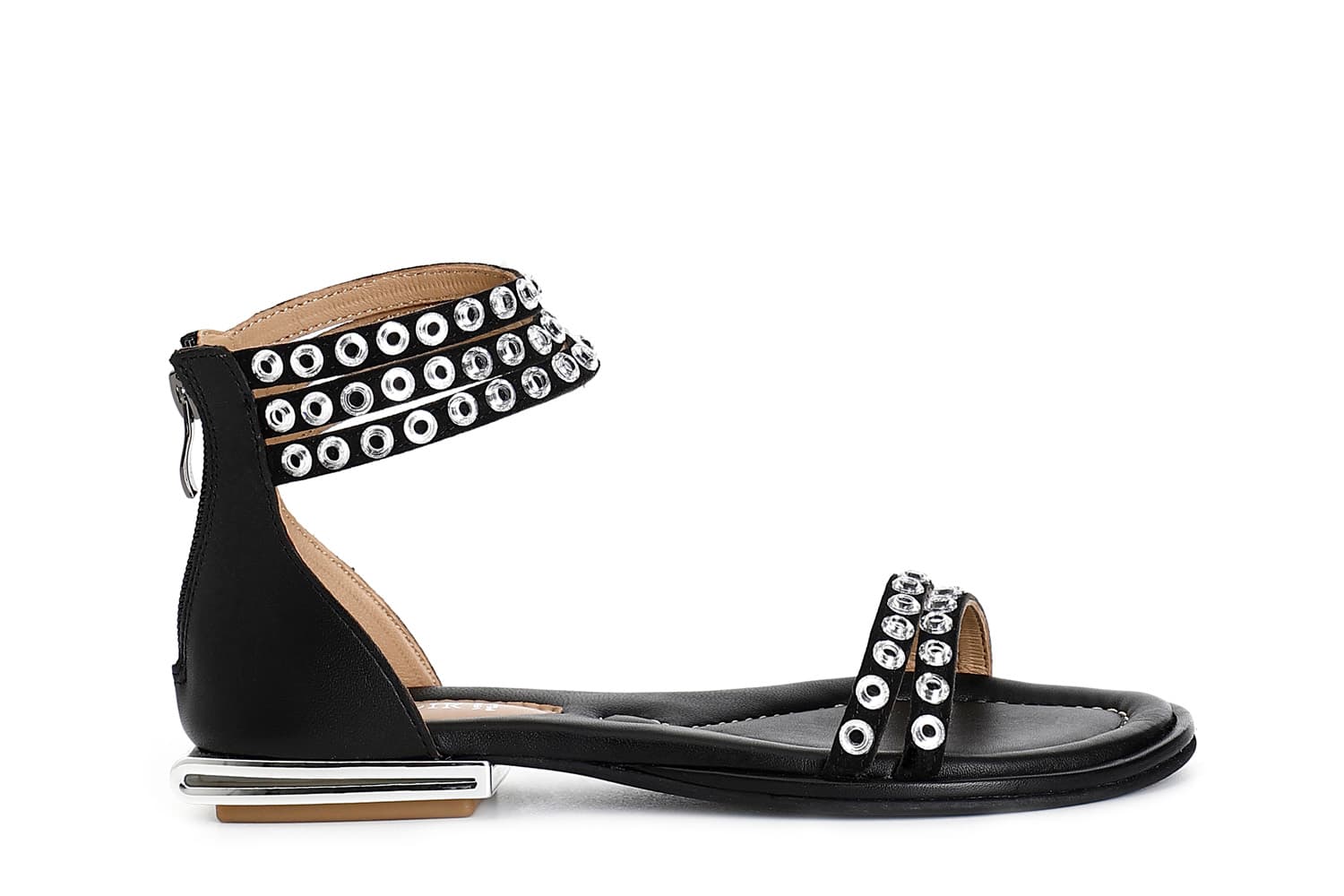 sandalias de ante con pedrería al tobillo. black 37