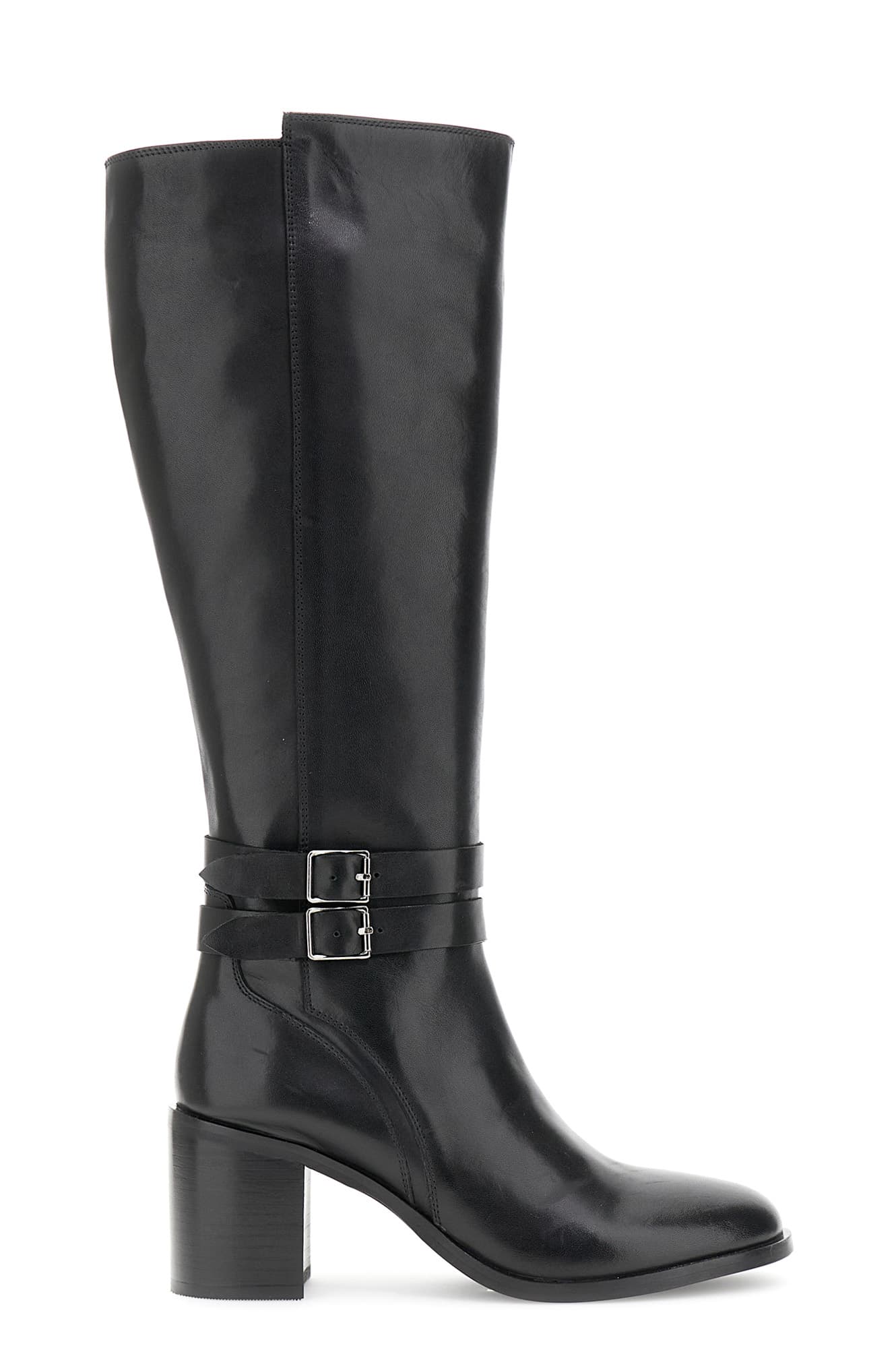 botas de piel con hebillas y cremallera. black 36