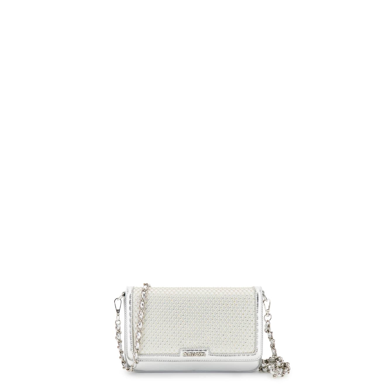 bolso de mano con malla con pedrería silver
