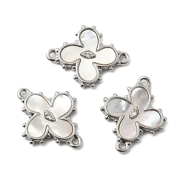 Charms de conector de eslabones de flores de circonita cúbica transparente pavimentados de latón