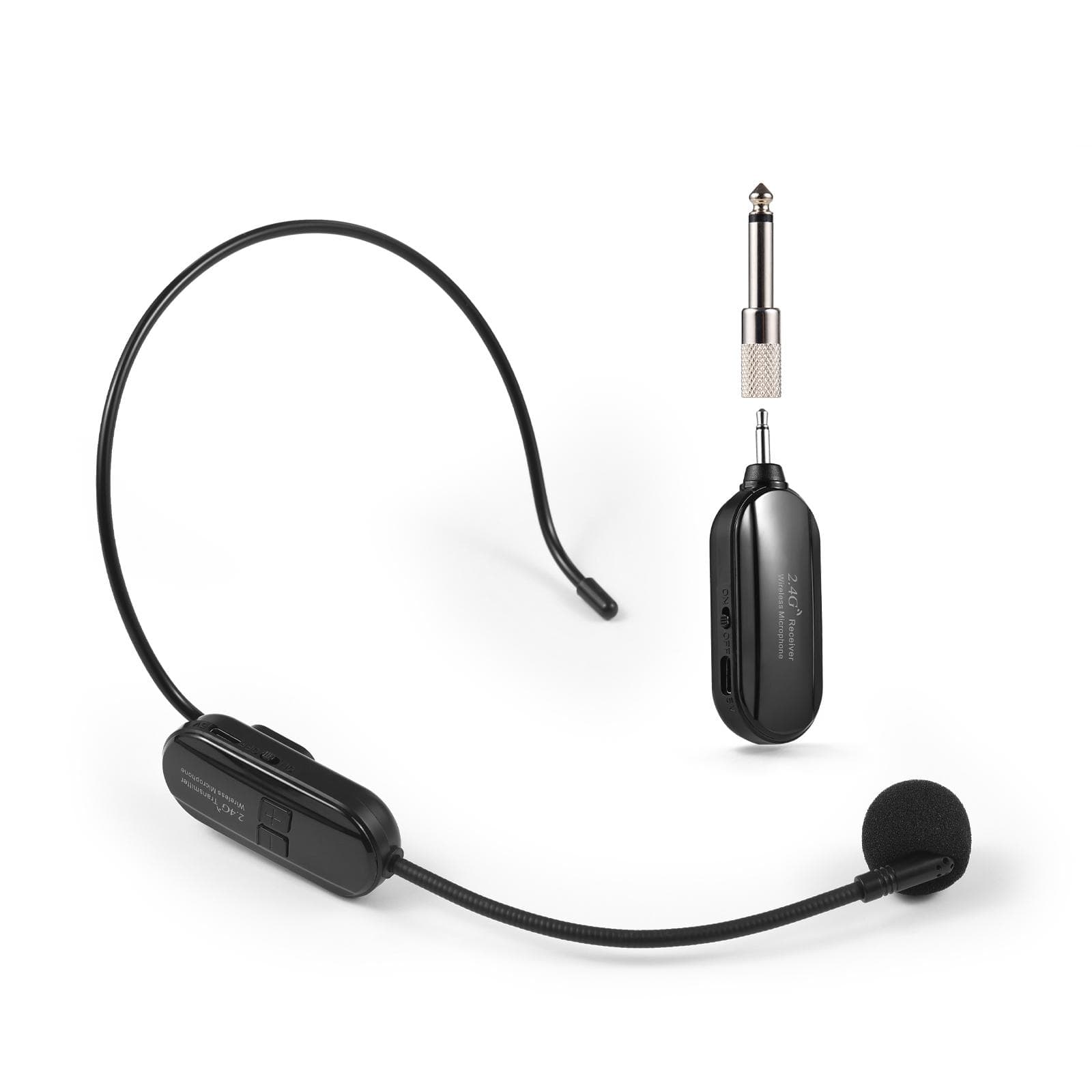 Micrófono Inalámbrico 2.4G con Auriculares Tiempo de Trabajo 6H Alcance 100 pies Micrófono de Diadema y Micrófono de Mano 2 en 1 negro