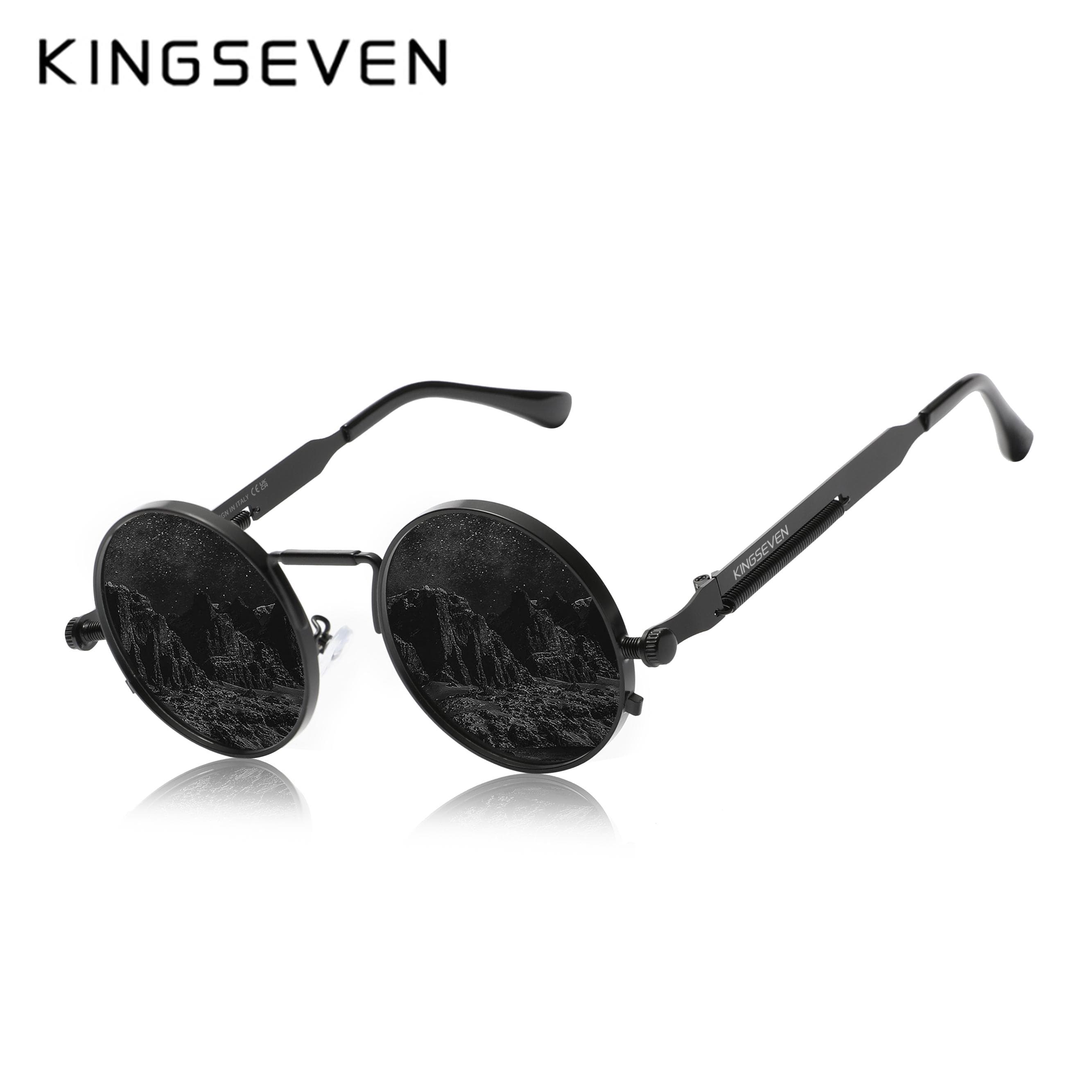 KINGSEVEN Nuevas Gafas de Sol Retro Góticas Steampunk Polarizadas Hombre Mujer Gafas Diseñador Vintage Marco Redondo Gafas para Exterior cm