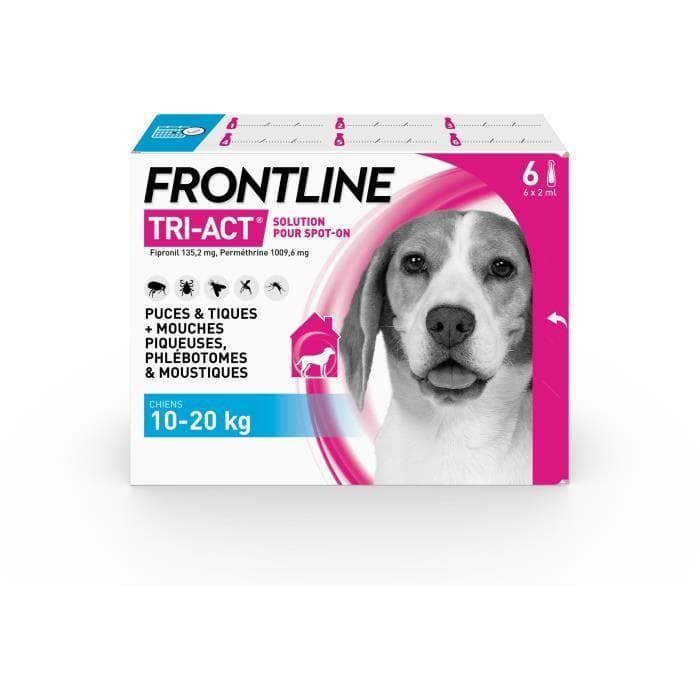Frontline Tri-Act cão - Anti-pulgas anti-carraças para cão M - 10-20kg - 6 pipetas