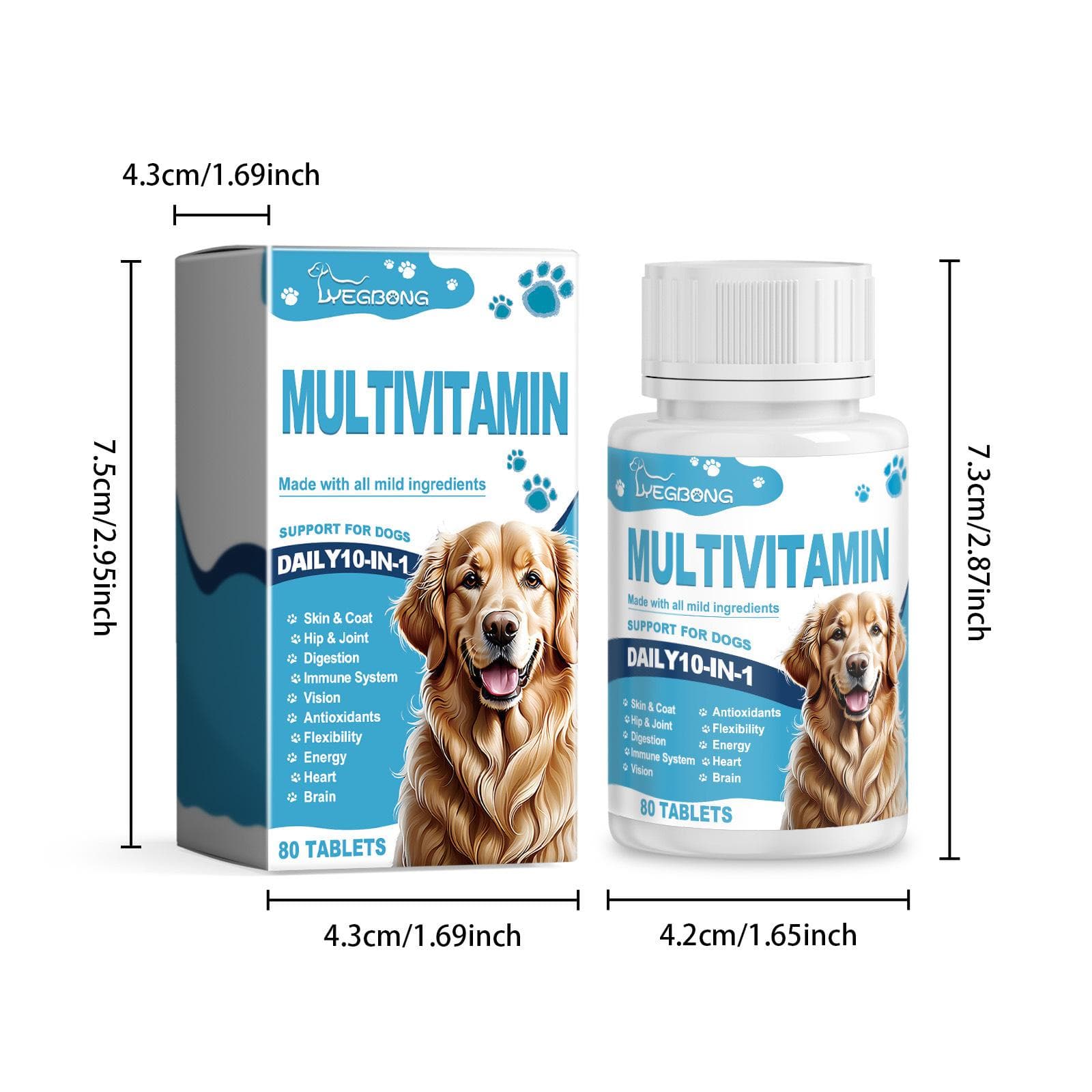 Multivitaminas Yegbong para perros: suplementos nutricionales para perros de todas las razas y tamaños que promueven la salud inmunitaria.