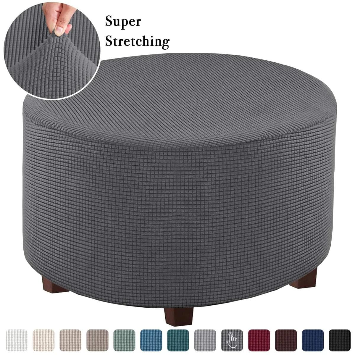 Funda otomana de jacquard elástica, funda otomana redonda, funda de almacenamiento, fundas plegables para taburetes, funda protectora para muebles