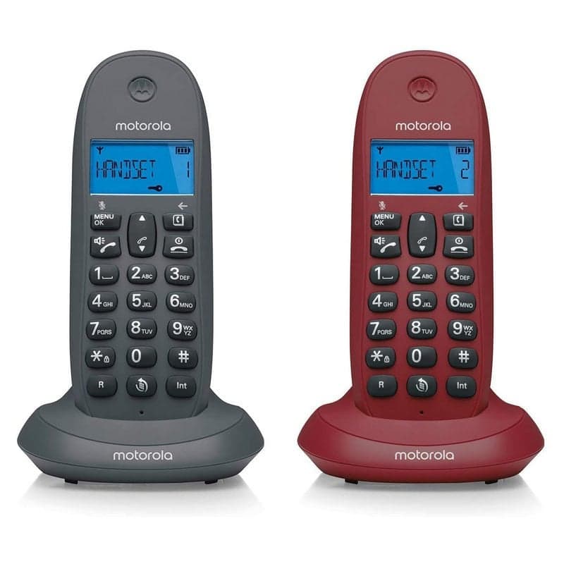 Motorola C1002LB+ Pack Duo Teléfonos Inalámbricos con Manos Libres Gris/Granate