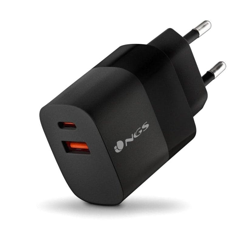 NGS BUD 45W Cargador GaN de pared ultrarrápido de 45W con 2 Puertos: USB-C + USB-A
