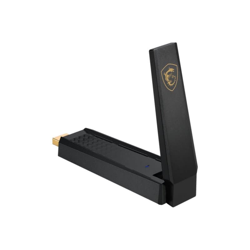 Adaptador USB WiFi MSI GUAXE54 AXE5400 Triple Banda WiFi 6E USB 2.0 Negro 102mm