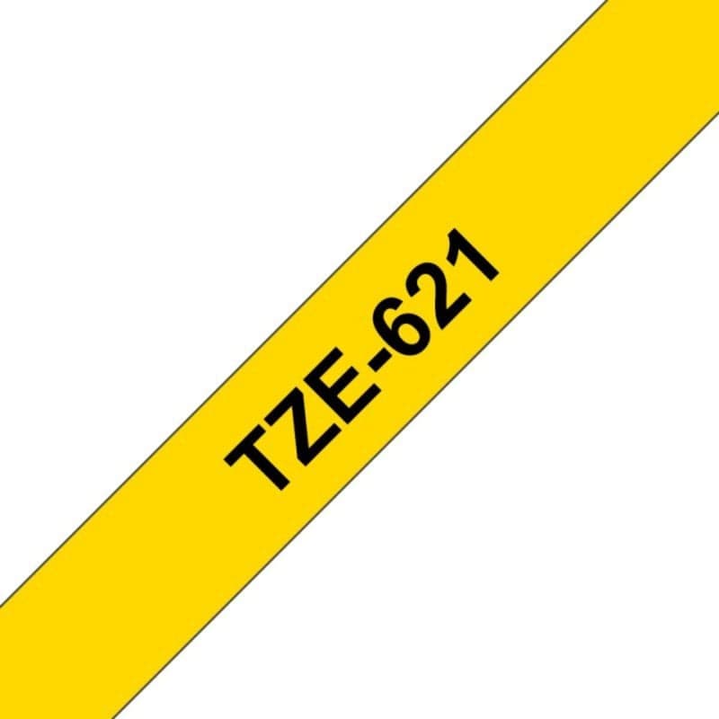 Cinta Laminada TZe 9mm Negro sobre Amarillo Resistente Agua Químicos Térmica Blíster