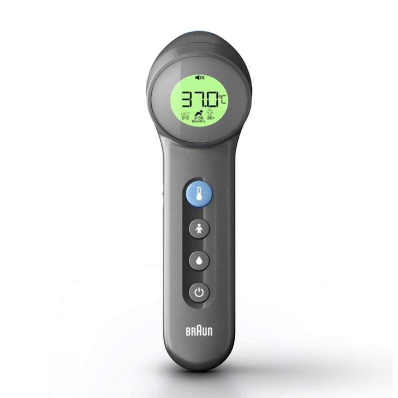 Termómetro Braun BNT 400 BK frontal gris con sensor remoto LCD