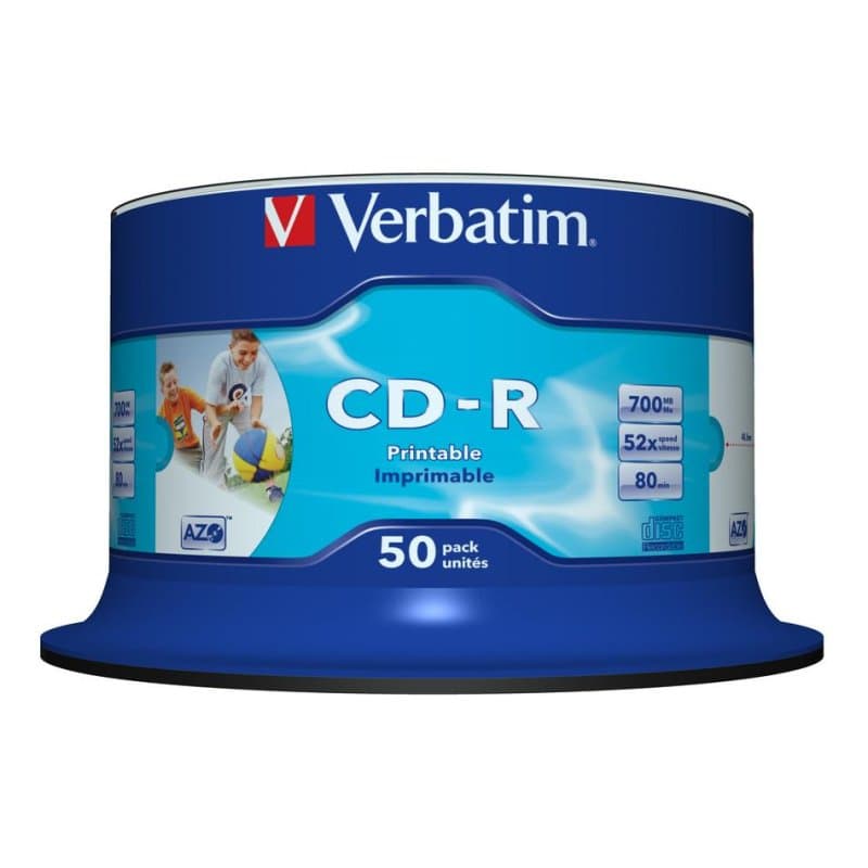 CD-R Verbatim AZO Wide Inkjet Printable 52x 700 MB 50 unidades