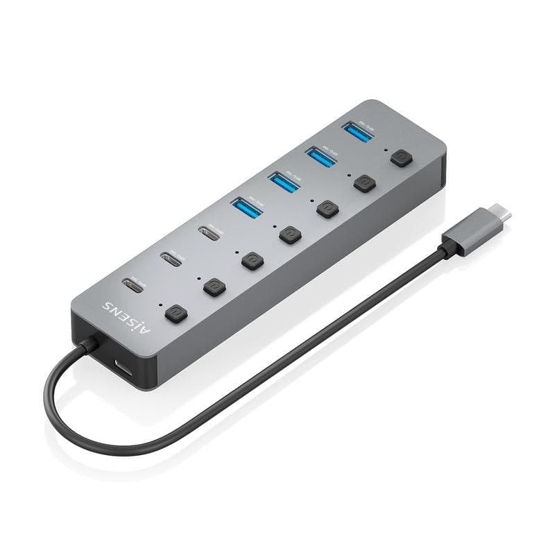 Hub Aisens 8 puertos USB 3.2 Gen2 10G ASUC-8P044-GR con PD 100W y botones
