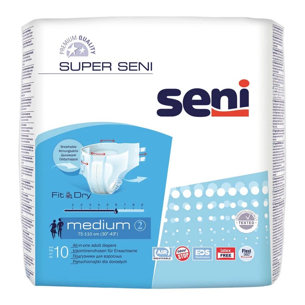 Pañales con sistema cerrado, Mediano, 10 piezas, Super Seni