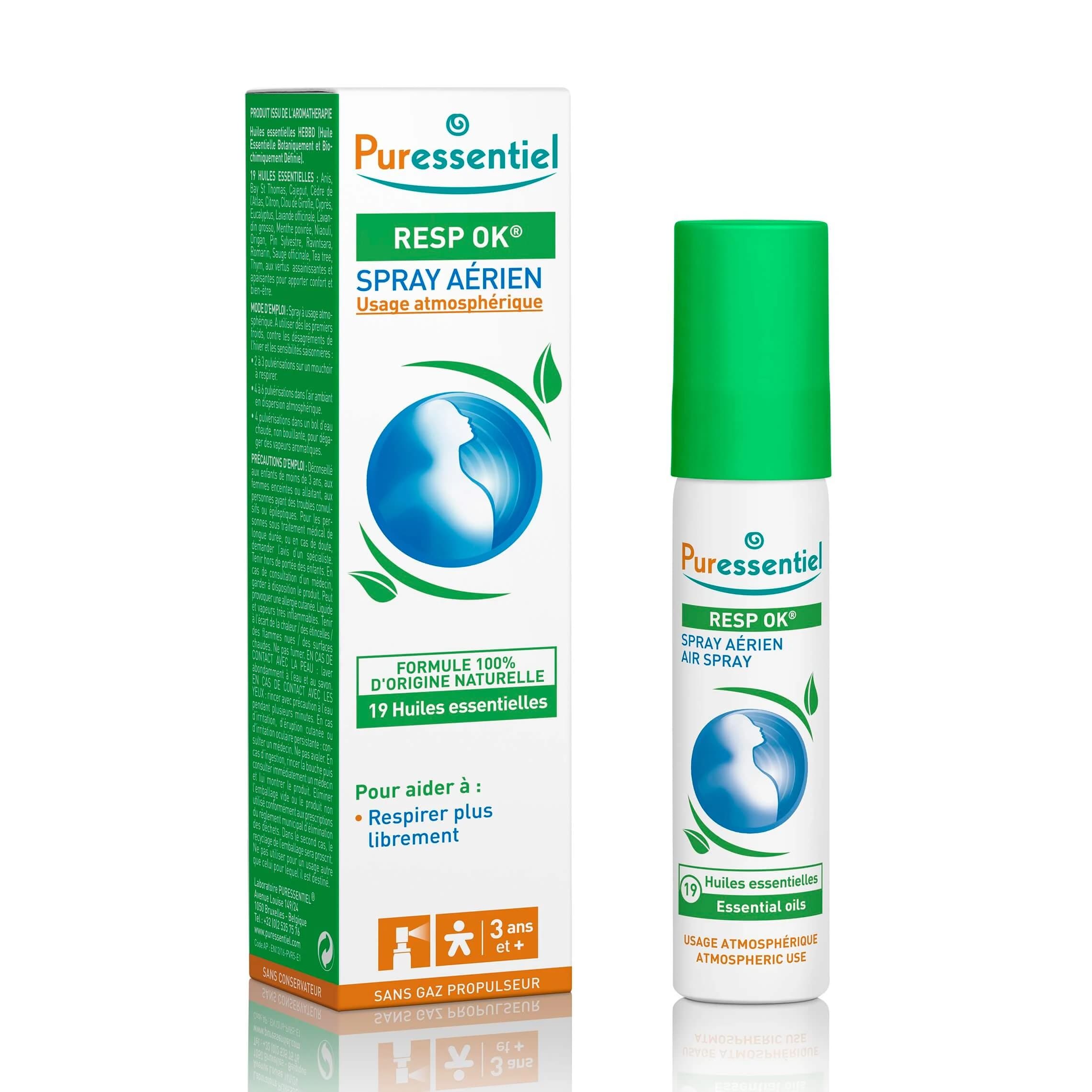 Spray nasal calmante de las vías respiratorias con 19 aceites esenciales, 20 ml, Puressentiel