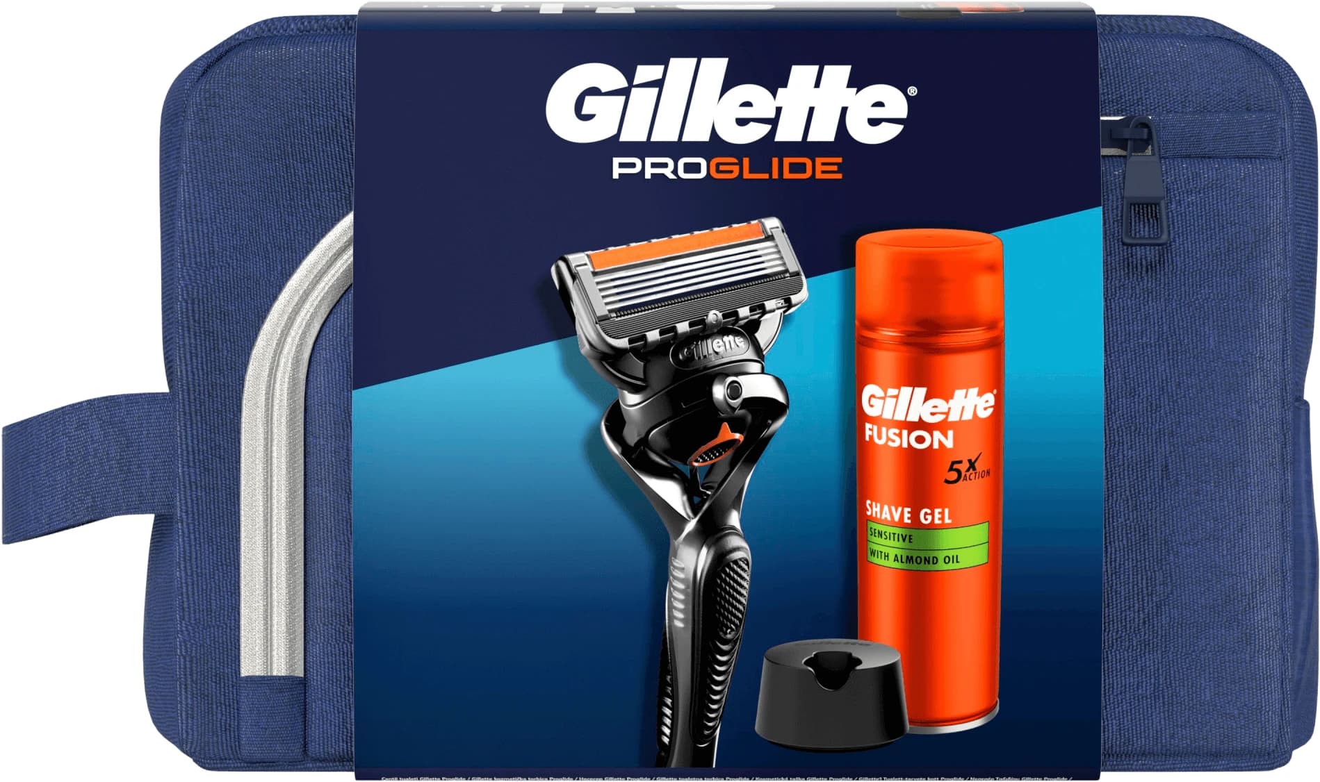 Set de viaje maquinilla Gillette ProGlide + gel de afeitar Fusion 200 ml + soporte