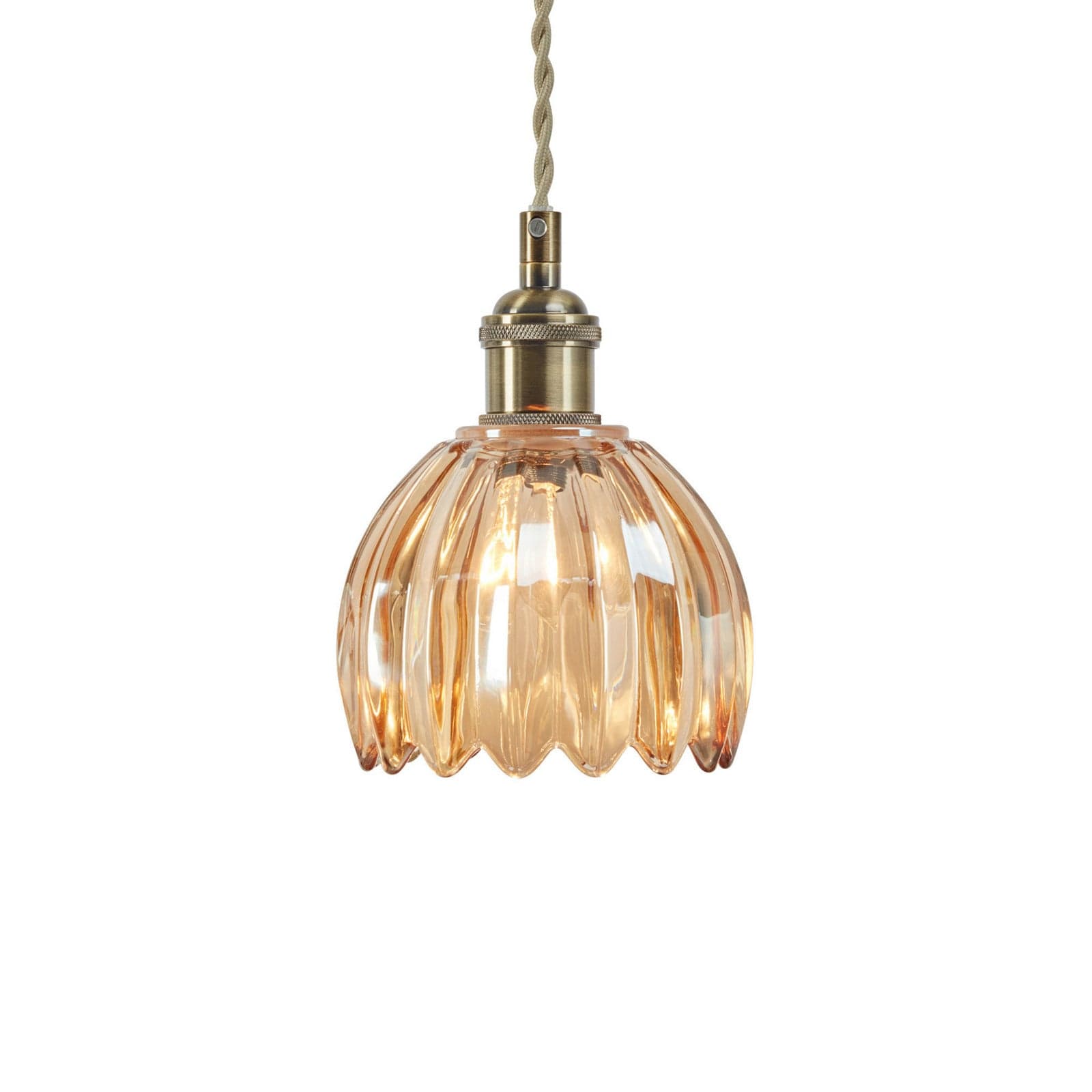 Lámpara colgante Gota, latón antiguo/ámbar, cristal, Ø 13 cm, enchufe - Gotta Markslöjd - Sala de estar / salón - Vidrio - Bombilla única