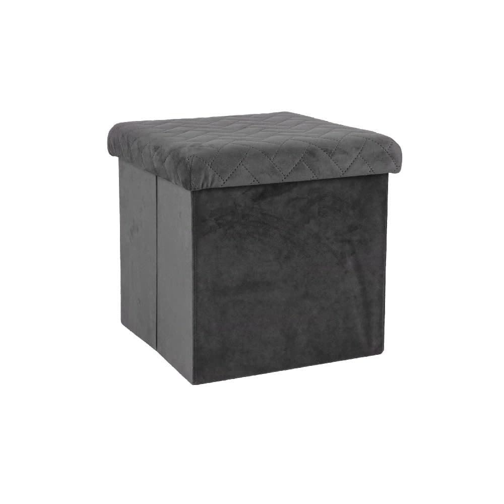 Puf cubo de almacenamiento, de terciopelo, plegable - Barrachina Gris oscuro