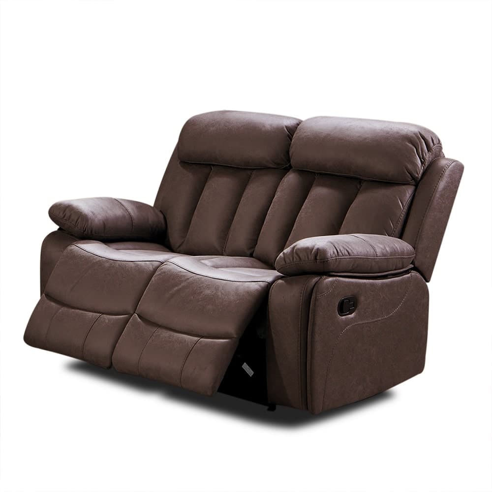 Sofá relax reclinable, 2 plazas, tapizado en tela, muelles ensacados - Roma Marrón