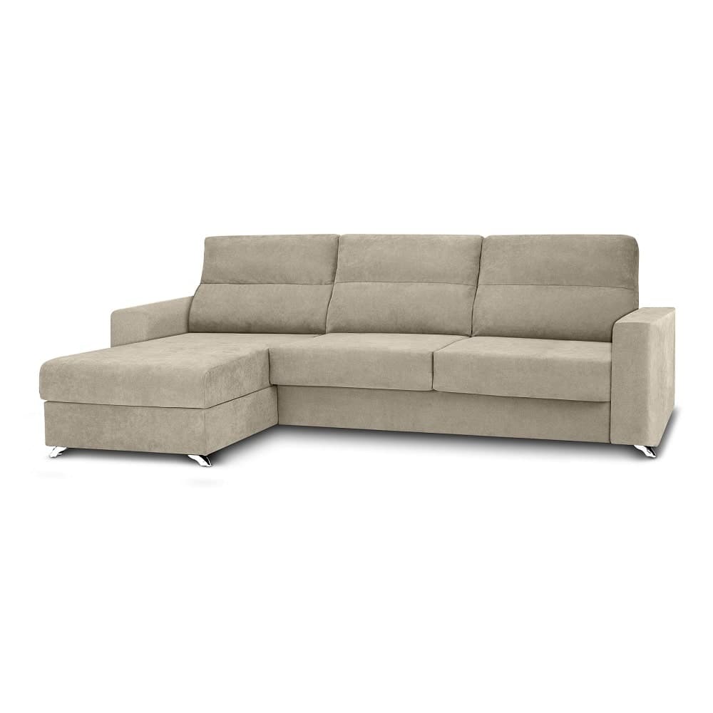 Sofá chaise longue cama apertura italiana, arcón, colchón 12 cm - Varese Beige Izquierdo