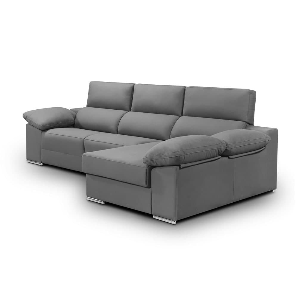 Sofá chaise longue, 2 asientos relax motorizados, arcón, cabezales reclinables - Ripoli Ash Derecho