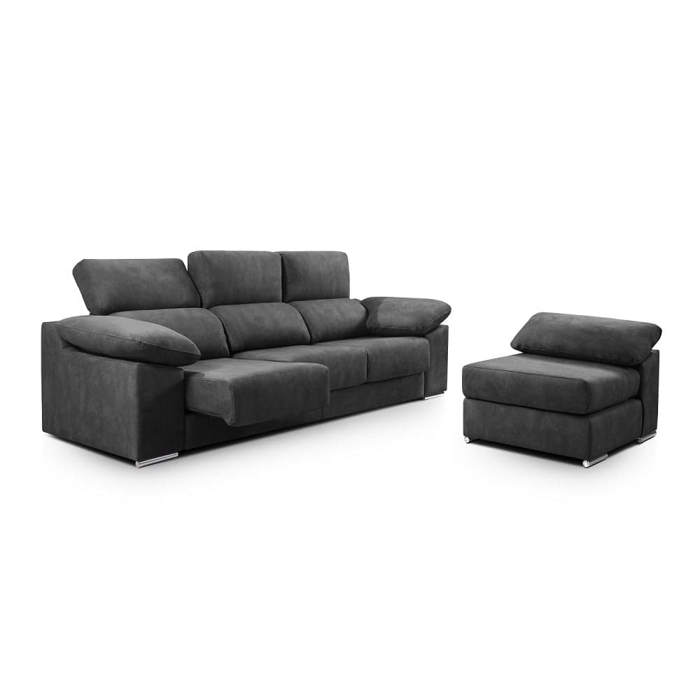 Sofá chaise longue partido, puf con brazo, deslizante, reclinable - Cantello Ceniza