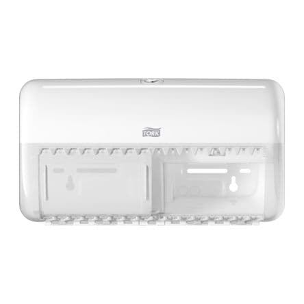 Tork Dispensador de Rollos de Papel Higiénico 557000 Blanco Plástico Doble, 153 mm x 158 mm x 286mm